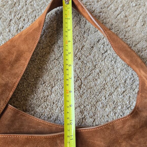 Quince Italian Suede Slouchy Shoulder Bag Purse Whiskey Cognac Brown Minimal - Picture 8 of 10